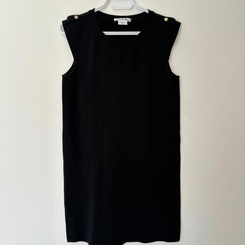 Lacoste Little Black Pencil Sleeveless Dress Women Gold Buttons- 38 Small